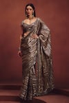 Awigna_Olive Green Organza Sequins, Beads, Embroidery Metallic Saree With Blouse _Online_at_Aza_Fashions