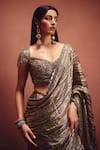 Buy_Awigna_Olive Green Organza Sequins, Beads, Embroidery Metallic Saree With Blouse _Online_at_Aza_Fashions