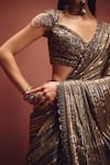 Shop_Awigna_Olive Green Organza Sequins, Beads, Embroidery Metallic Saree With Blouse _Online_at_Aza_Fashions