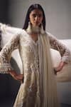 Awigna_Ivory Net, Organza Embroidery, Beads, Fringe, Embellished Kurta Palazzo Set _Online_at_Aza_Fashions