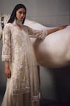 Buy_Awigna_Ivory Net, Organza Embroidery, Beads, Fringe, Embellished Kurta Palazzo Set _Online_at_Aza_Fashions