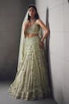Buy_Awigna_Green Net Embroidery, Beads, Sequins, Zari Sage Embellished Lehenga Set _Online_at_Aza_Fashions
