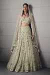 Buy_Awigna_Green Net Embroidery, Beads, Sequins, Zari Sage Embellished Lehenga Set _at_Aza_Fashions