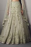 Awigna_Green Net Embroidery, Beads, Sequins, Zari Sage Embellished Lehenga Set _at_Aza_Fashions