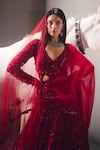 Shop_Awigna_Red Net, Organza Sequins, Beads, Embroidery Bridal Embellished Lehenga Set _Online_at_Aza_Fashions