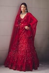 Buy_Awigna_Red Net, Organza Sequins, Beads, Embroidery Bridal Embellished Lehenga Set _at_Aza_Fashions