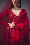 Buy_Awigna_Red Net, Organza Sequins, Beads, Embroidery Bridal Embellished Lehenga Set 