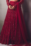 Awigna Red Net Embroidery, Sequins, Beads Sweetheart Neck Lehenga Set Online at Aza Fashions Awigna_Red Net Embroidery, Sequins, Beads Sweetheart Neck Lehenga Set _Online_at_Aza_Fashions