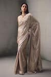 Buy_Awigna_Pink Georgette, Shantoon, Net Embroidery, Zari, Dusty Saree With Blouse _at_Aza_Fashions