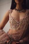 Awigna_Pink Georgette, Net Embroidery, Beads, Sequins, Pearls Dusty Lehenga Set _Online_at_Aza_Fashions