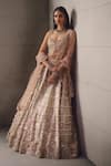 Buy_Awigna_Pink Georgette, Net Embroidery, Beads, Sequins, Pearls Dusty Lehenga Set _at_Aza_Fashions