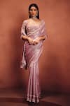 Shop_Awigna_Pink Organza Embroidery, Sequins, Pearls, Beads Mauve Saree With Blouse _at_Aza_Fashions
