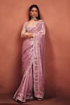 Buy_Awigna_Pink Organza Embroidery, Sequins, Pearls, Beads Mauve Saree With Blouse _at_Aza_Fashions