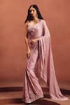 Shop_Awigna_Pink Georgette, Silk Embroidery, Sequins Mauve Embellished Saree With Blouse _at_Aza_Fashions