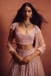 Awigna_Pink Net Embroidery, Sequins, Pearls Scoop Neck Embellished Lehenga Set _Online_at_Aza_Fashions
