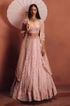 Buy_Awigna_Pink Net Embroidery, Sequins, Pearls Scoop Neck Embellished Lehenga Set _at_Aza_Fashions