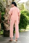 Kay Kay_Peach Denim Applique Collared Faye Tie-up Shirt And Pant Co-ord Set _Online_at_Aza_Fashions