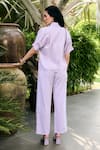 Kay Kay_Lavender Denim Embroidery Collared Blayze Shirt And Pant Co-ord Set _Online_at_Aza_Fashions