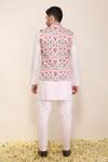 Shop_Neha Gursahani_Pink Satin, Linen Printed Bandhgala Jacket With Kurta And Pant _at_Aza_Fashions