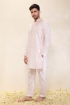 Shop_Neha Gursahani_Pink Embroidery Spun Silk Kurta And Narrow Pants _Online_at_Aza_Fashions