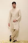 Buy_Neha Gursahani_Gold Satin, Linen Shimmer Sherwani And Matching Pant Set _at_Aza_Fashions