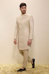 Buy_Neha Gursahani_Gold Satin, Linen Shimmer Sherwani And Matching Pant Set _Online_at_Aza_Fashions