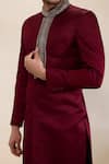 Buy_Neha Gursahani_Maroon Satin, Linen Embroidery Placket Sherwani And Narrow Pants _Online_at_Aza_Fashions