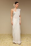 Buy_Neha Gursahani_Ivory Organza Embroidery, Mirrors, Zari Scalloped Zardozi And Work Saree Set _Online_at_Aza_Fashions