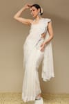 Buy_Neha Gursahani_Ivory Organza Embroidery, Mirrors, Zari Scalloped Zardozi And Work Saree Set _at_Aza_Fashions