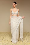 Shop_Neha Gursahani_Ivory Organza Embroidery, Mirrors, Zari Scalloped Zardozi And Work Saree Set _Online_at_Aza_Fashions