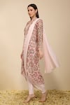 Neha Gursahani_Pink Lycra Embroidery Mandarin Collar, Split Jacket And Pre-draped Chudidar Saree _Online_at_Aza_Fashions