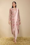Buy_Neha Gursahani_Pink Lycra Embroidery Mandarin Collar, Split Jacket And Pre-draped Chudidar Saree _at_Aza_Fashions