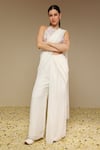Buy_Neha Gursahani_Off White Georgette, Organza Pearls, Embroidery Blouse And Pre-draped Pant Saree _at_Aza_Fashions