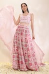 Buy_Neha Gursahani_Pink Georgette Embroidery, Sequins, Floral Printed Lehenga Set With Blouse _at_Aza_Fashions