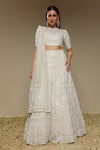 Buy_Neha Gursahani_Ivory Organza Embroidery, Sequins, Beads, Pearls Lehenga, Blouse And Dupatta Set _at_Aza_Fashions