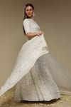 Neha Gursahani_Ivory Organza Embroidery, Sequins, Beads, Pearls Lehenga, Blouse And Dupatta Set _Online_at_Aza_Fashions