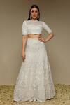 Shop_Neha Gursahani_Ivory Organza Embroidery, Sequins, Beads, Pearls Lehenga, Blouse And Dupatta Set _at_Aza_Fashions