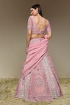 Shop_Neha Gursahani_Pink Organza Embroidery, Sequins, Zari, Two Tone Panelled Hand Lehenga Set _at_Aza_Fashions