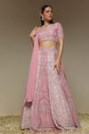 Buy_Neha Gursahani_Pink Organza Embroidery, Sequins, Zari, Two Tone Panelled Hand Lehenga Set _at_Aza_Fashions