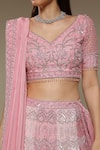 Neha Gursahani_Pink Organza Embroidery, Sequins, Zari, Two Tone Panelled Hand Lehenga Set _Online_at_Aza_Fashions