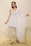 Buy_Neha Gursahani_Ivory Georgette, Lycra Embroidery, Mirrors Round Kurta, Churidar And Dupatta Set _at_Aza_Fashions