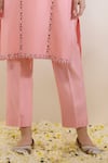 Neha Gursahani_Pink Silk, Organza Embroidery, Sequins Round Neck Kurta, Pant And Dupatta Set _Online_at_Aza_Fashions