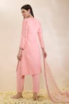 Shop_Neha Gursahani_Pink Silk, Organza Embroidery, Sequins Round Neck Kurta, Pant And Dupatta Set _at_Aza_Fashions