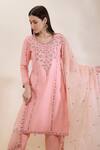 Buy_Neha Gursahani_Pink Silk, Organza Embroidery, Sequins Round Neck Kurta, Pant And Dupatta Set _Online_at_Aza_Fashions