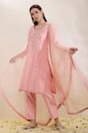 Buy_Neha Gursahani_Pink Silk, Organza Embroidery, Sequins Round Neck Kurta, Pant And Dupatta Set _at_Aza_Fashions