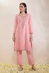 Neha Gursahani_Pink Silk, Organza Embroidery, Sequins Round Neck Kurta, Pant And Dupatta Set _at_Aza_Fashions