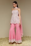 Shop_Neha Gursahani_Pink Organza Embroidery Bandeau Neck Strapless Kurta And Gharara Set _Online_at_Aza_Fashions