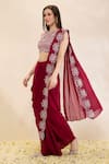 Buy_Neha Gursahani_Wine Georgette Embroidery Round Neck Pre-draped Saree With Blouse _Online_at_Aza_Fashions