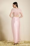 Shop_Neha Gursahani_Pink Satin, Organza Embroidery, Beads, Zari Blouse And Draped Skirt With Cape _at_Aza_Fashions