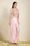 Shop_Neha Gursahani_Pink Satin, Organza Embroidery, Beads, Zari Blouse And Draped Skirt With Cape _Online_at_Aza_Fashions
